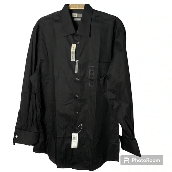 JOSEPH ABBOUD SLIM SOLID BLACK SHIRT WITH FRENCH CUFFS AND CUFFS LINKS - Picture 3 of 9